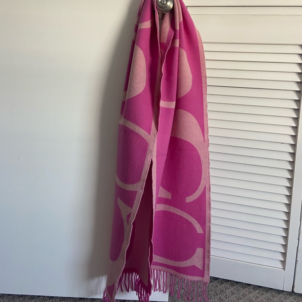 Coach Pink Signature Merino Wool Scarf